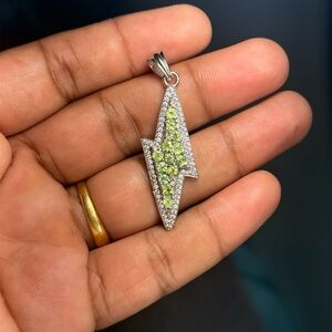 925 Sterling Silver Lightning Bolt Pendant Peridot Stone | 2” | 6.82g